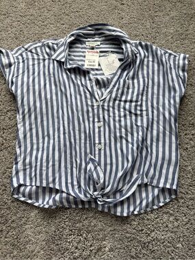 beachlunchlounge Blue & White Striped  Button-Front Shirt